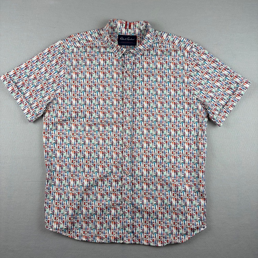 Robert Graham Modern Americana Mens XL Tailored Fit Wine Bottle Print SS Shirt
